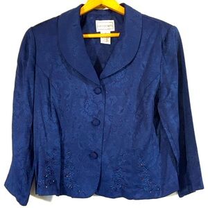 Karen Stevens Beaded‎ Embroidered Formal Cropped Floral Jaquard Blazer Jacket